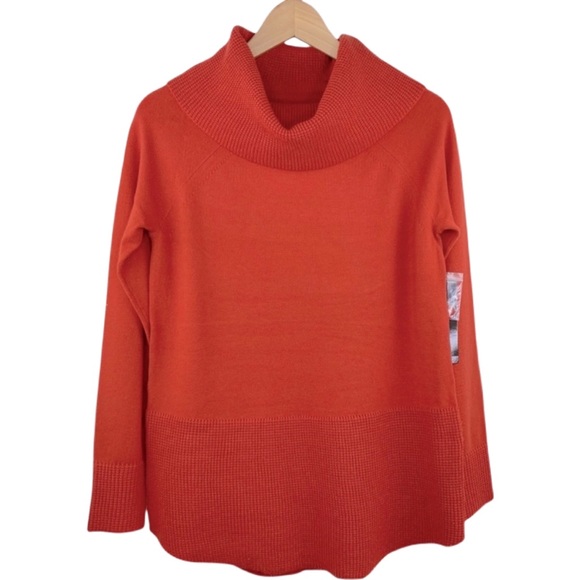 Cyrus Blood Orange Crowl Neck Sweater with a Lower Waffle Trim. Size small - Picture 2 of 12
